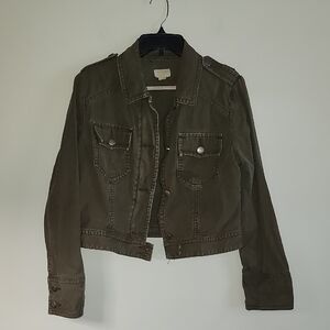 American Eagle Outfitters Olive Khaki Utility Jacket Jean Jacket Cotton Large